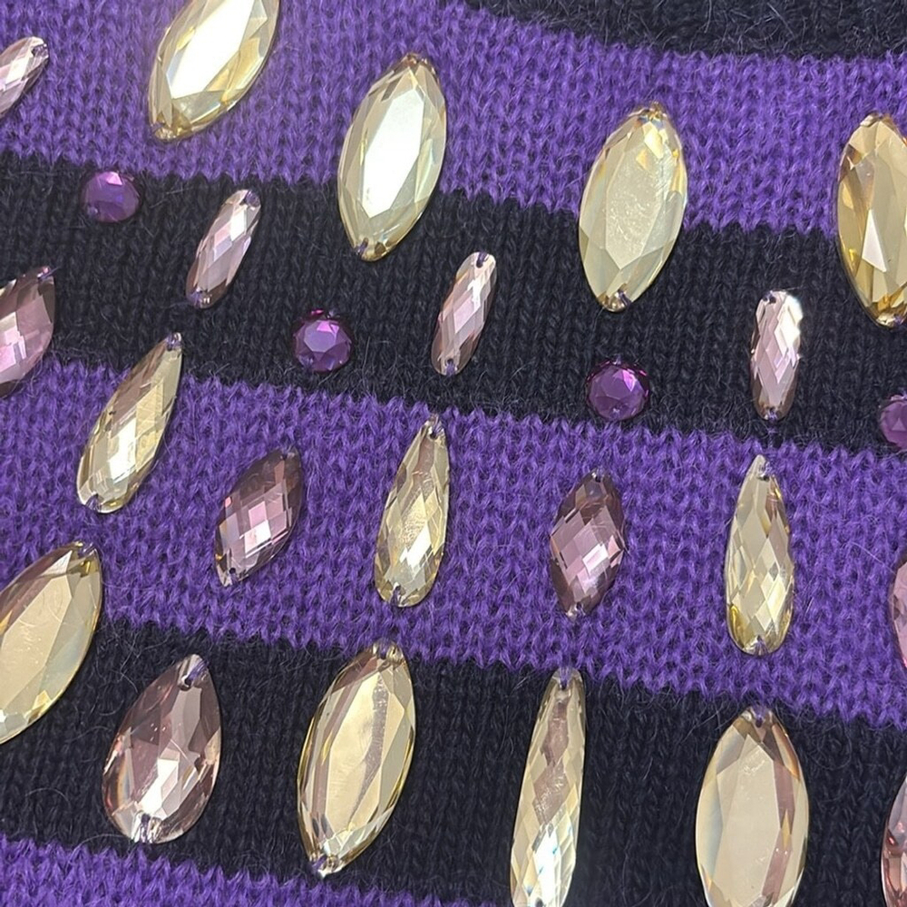 JUICY COUTURE vintage wool cashmere mohair sweater crystals black purple size XS - Picture 9 of 14